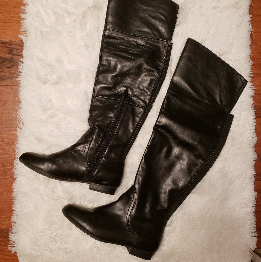 Black leather over the knee boot